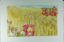 Einzelblatt aus dem Künstlerbuch "Der Weg zur Großmutter": Unendliches Kornfeld